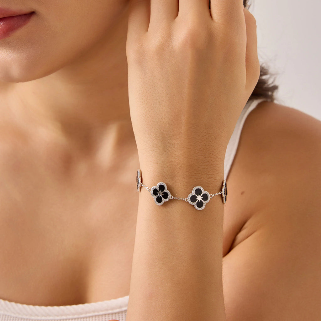 Iced Black Ventura Clover Bracelet