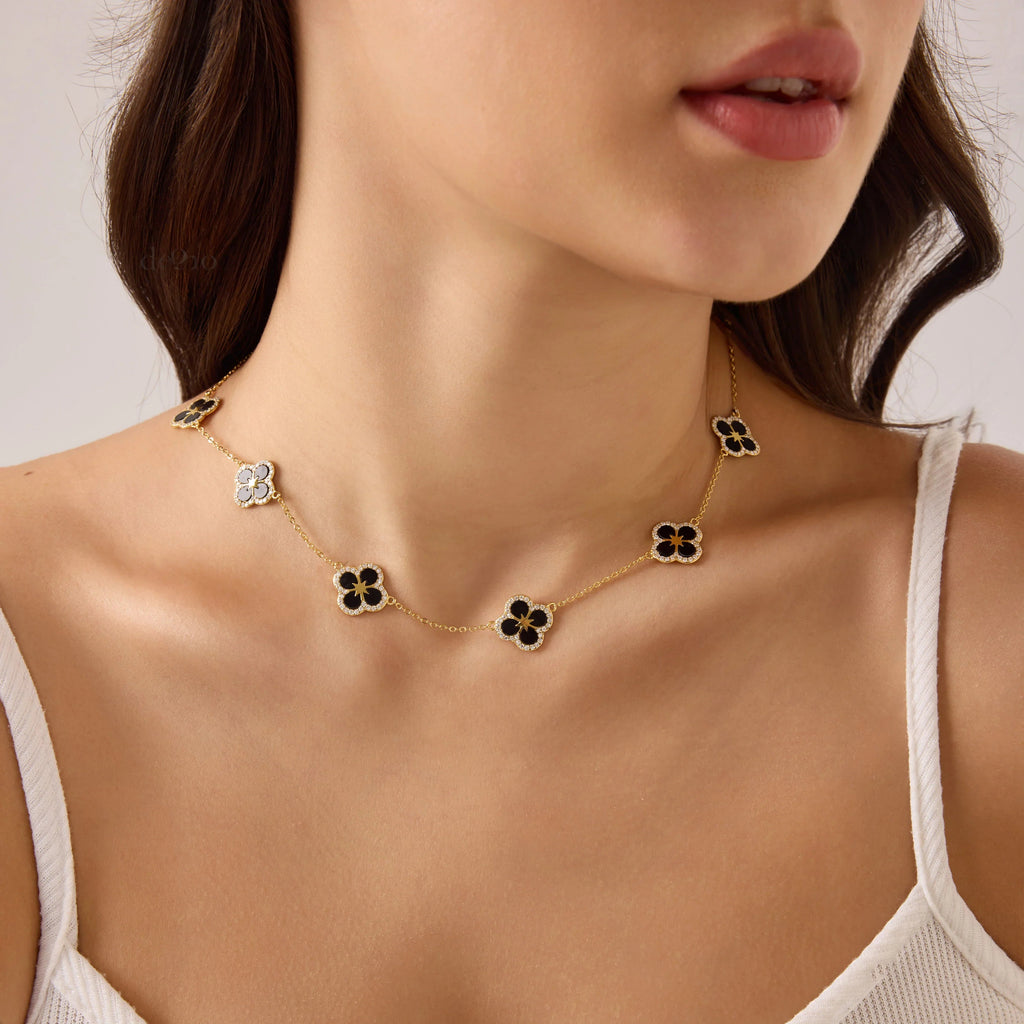 Iced Black Ventura Clover Necklace