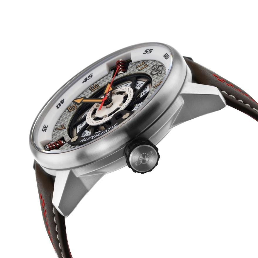 GV2 Motorcycle Mens Silver Dial Black Calfskin Leather Watch