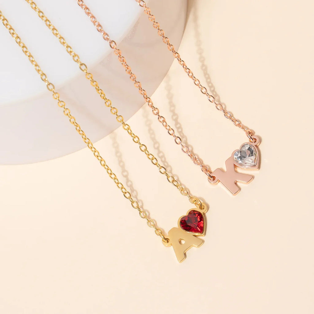 Initial Heart Birthstone Necklace