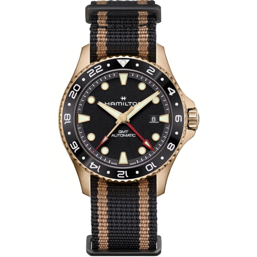 Hamilton Khaki Navy Scuba Auto GMT Black Dial Fabric Strap Men's Watch H82565930