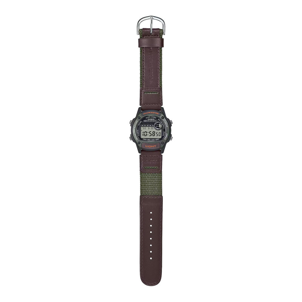 Casio Men’s Digital Illuminator Chronograph Watch with Brown and Green Strap - W-220HF-3AV