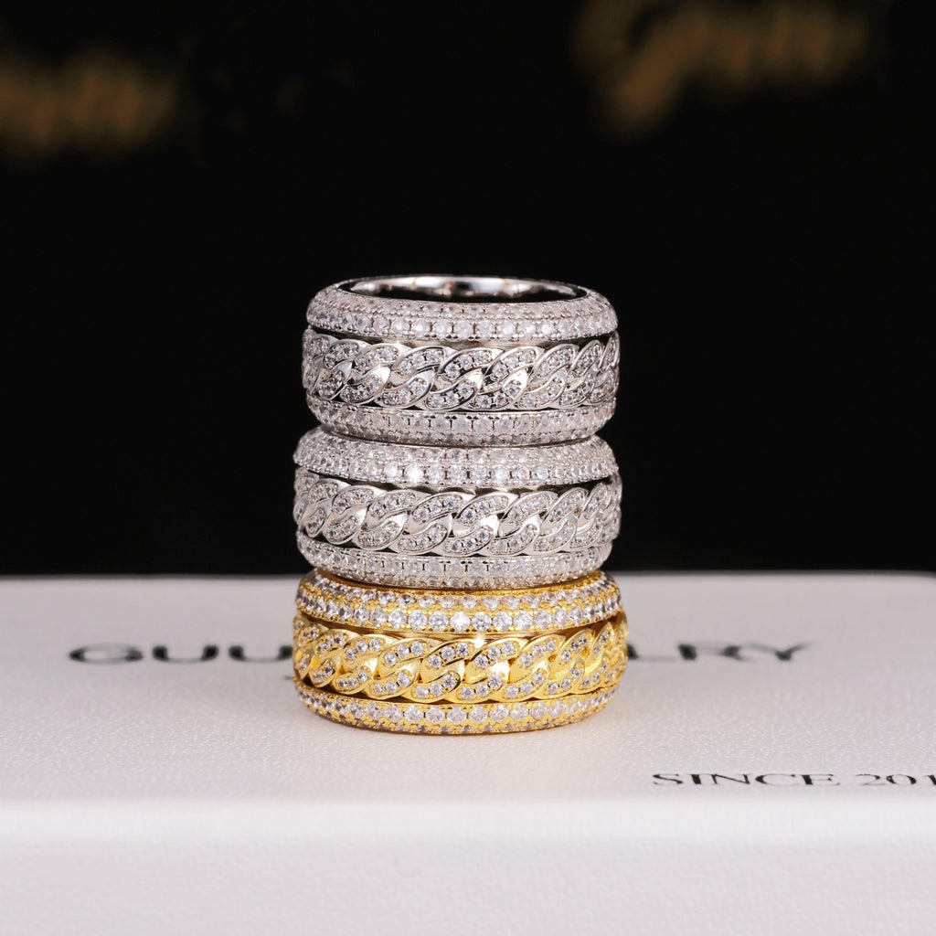 Rotatable 5-Layer Iced Cuban Ring