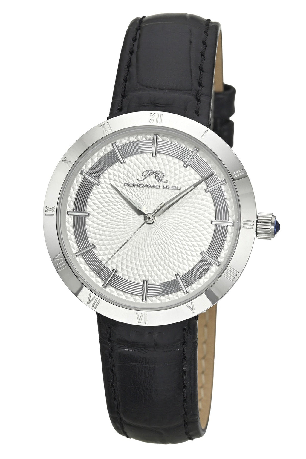 Porsamo Bleu Women's Monroe Genuine Leather Silver Tone and Black Watch 1491AMOL