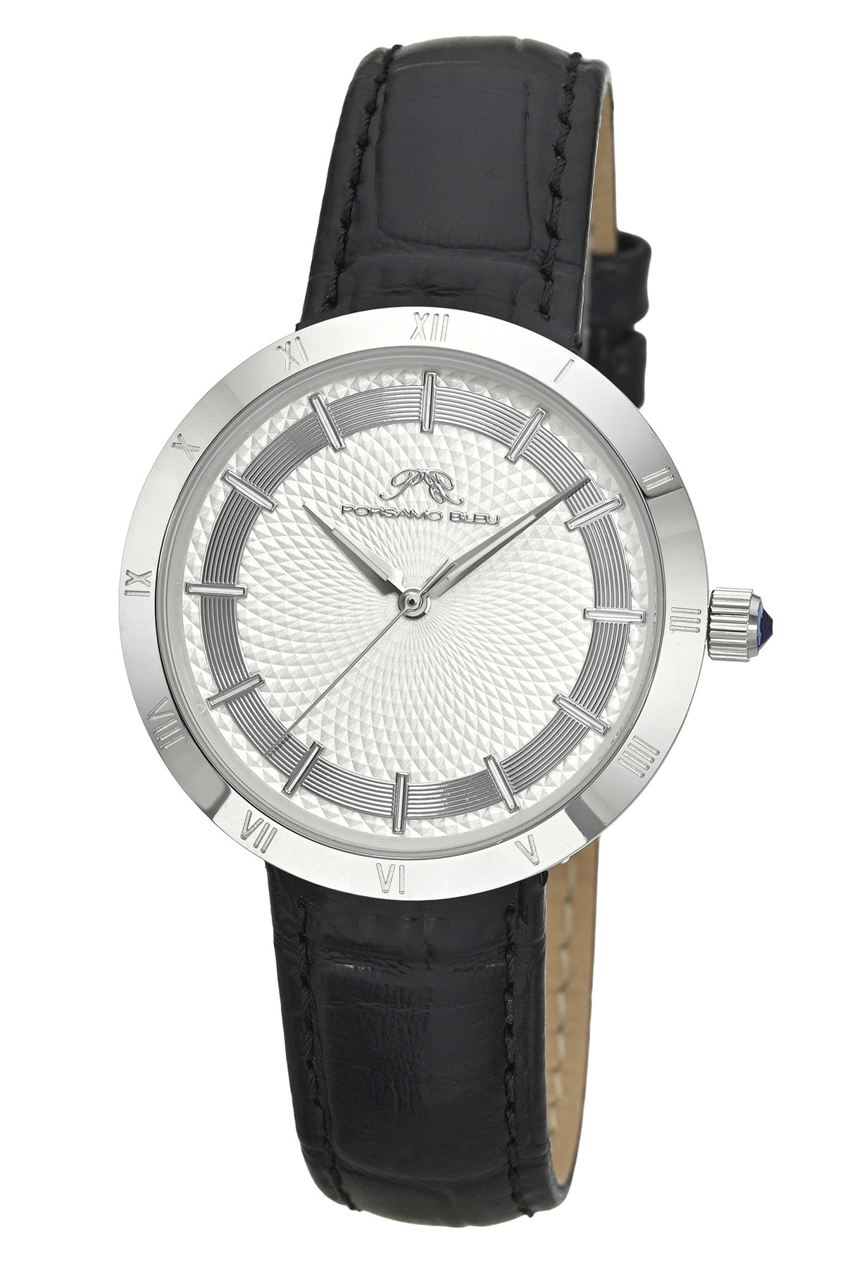 Porsamo Bleu Women's Monroe Genuine Leather Silver Tone and Black Watch 1491AMOL