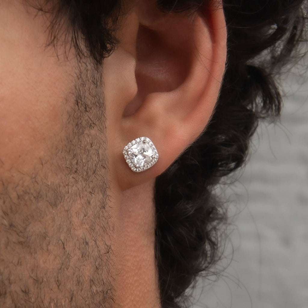 GLD Cushion Cut Earrings in White Gold