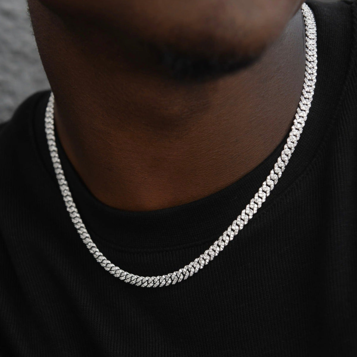 Micro Diamond Prong Moissanite Cuban Chain in Sterling Silver - 6MM