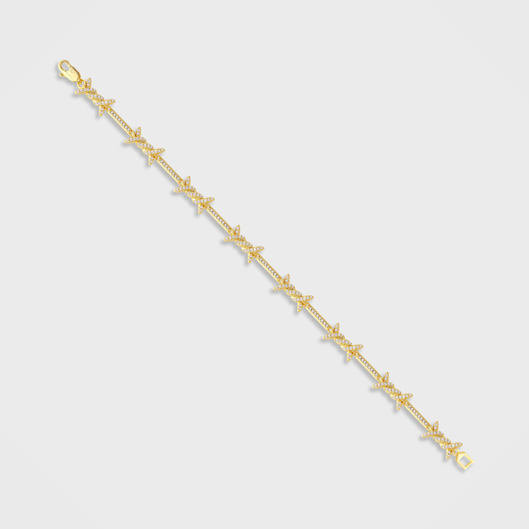 Iced Barbed Wire Bracelet (Gold) - 6mm