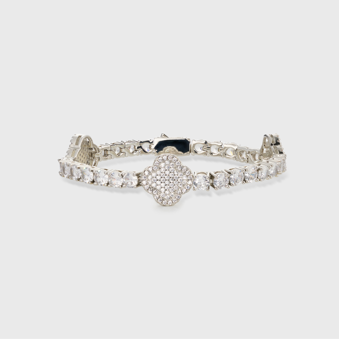 Women's Clover Tennis Bracelet (Silver) - 4mm