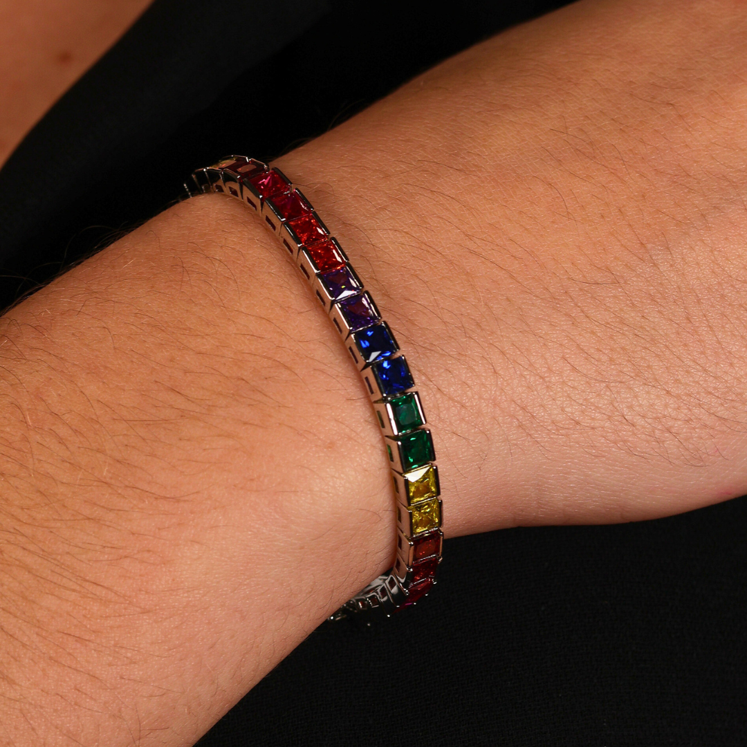 Women's Rainbow Tennis Bracelet (Silver) - 4mm
