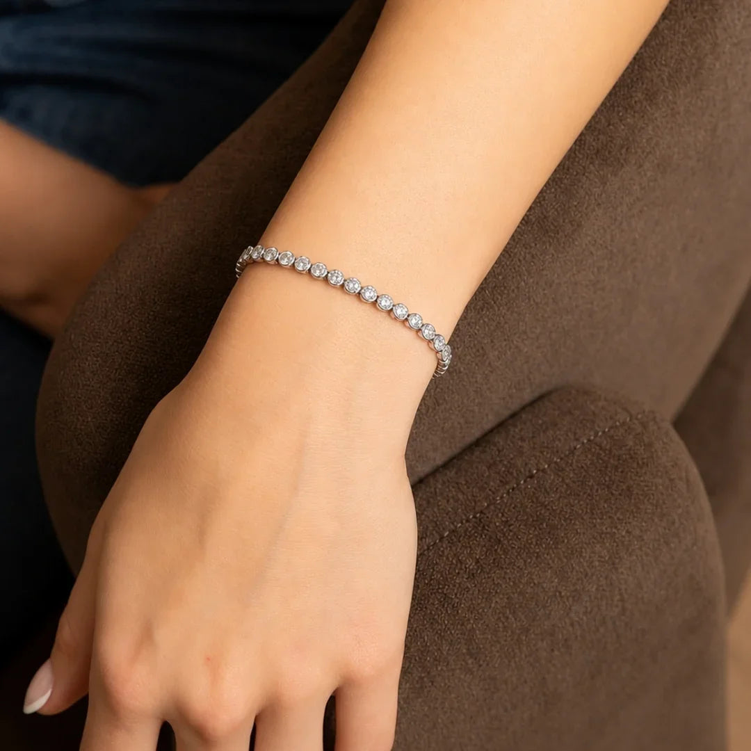 Round Bezel Tennis Chain Bracelet