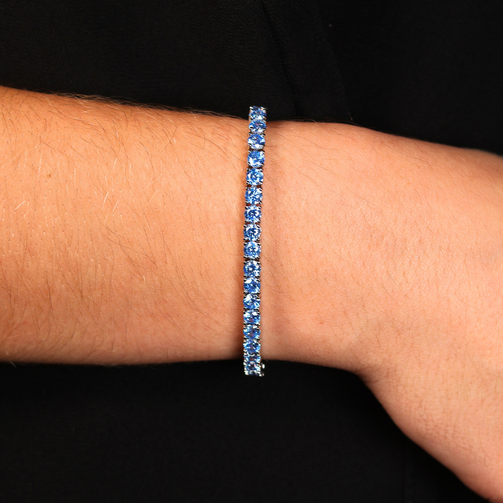 Women's Blue Diamonds Tennis Bracelet (Silver) - 4mm
