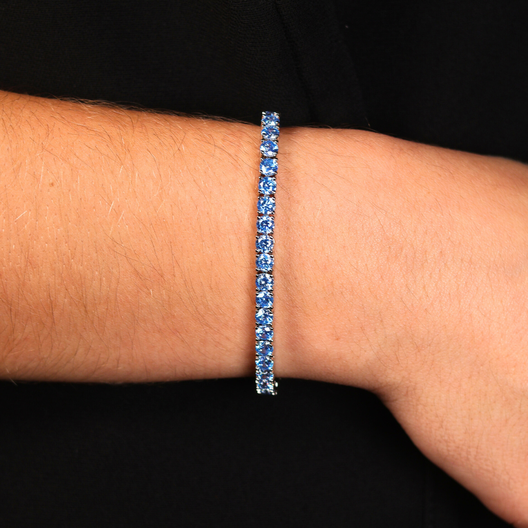 Women's Blue Diamonds Tennis Bracelet (Silver) - 4mm