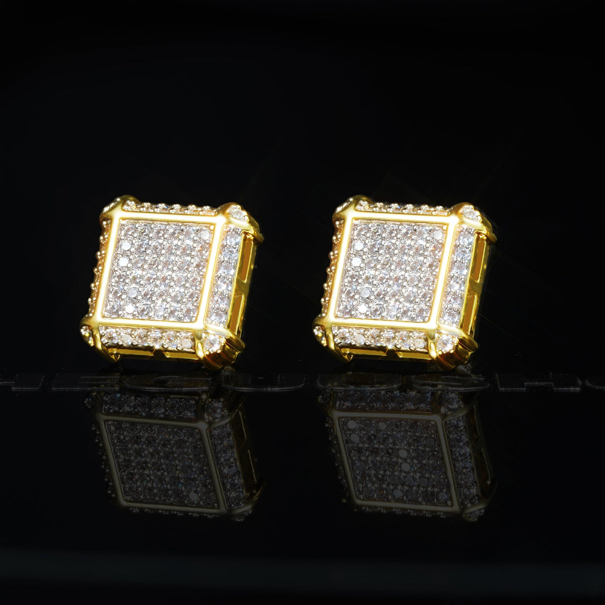 Iced Hip Hop  CZ Gold-Plated  Square Punk Stud Earring 11mm