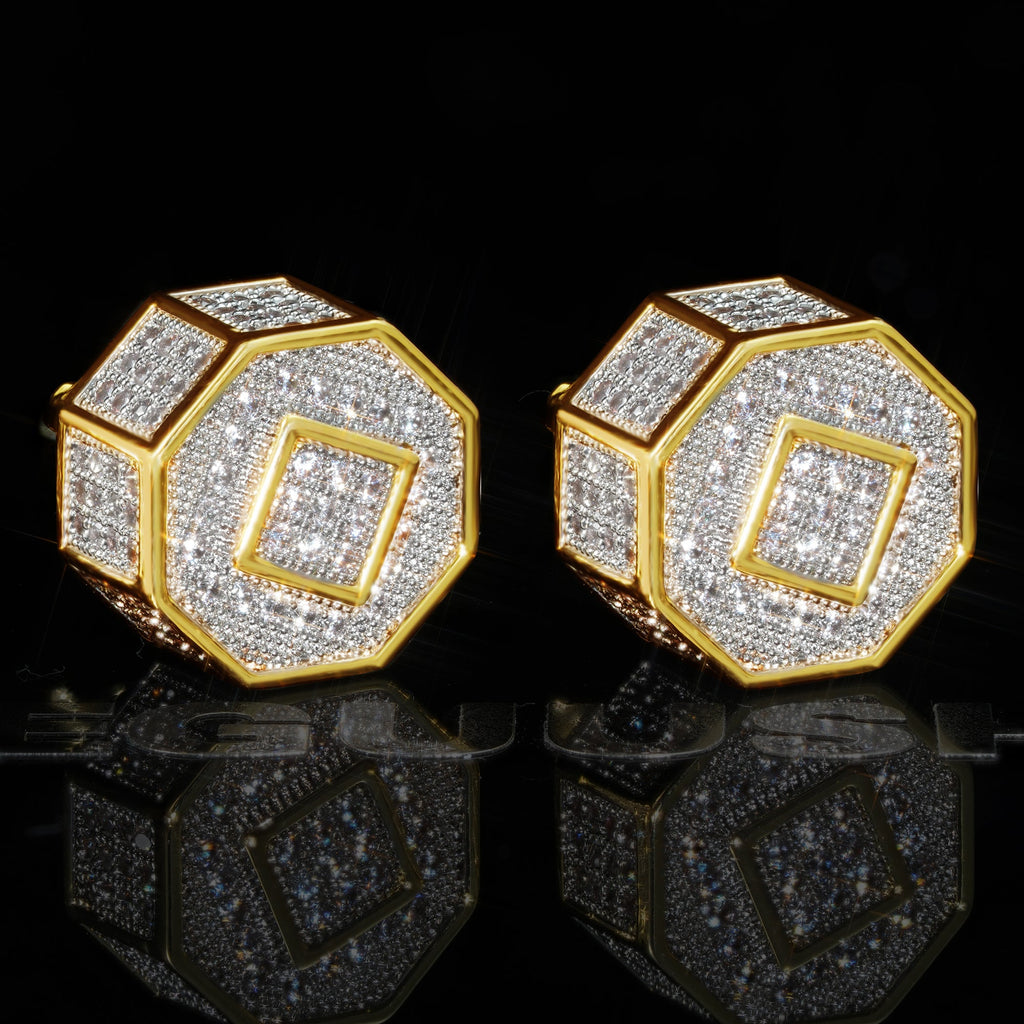 Two-tone Iced  Yellow Gold-Plated  CZ Earrings (12mm)