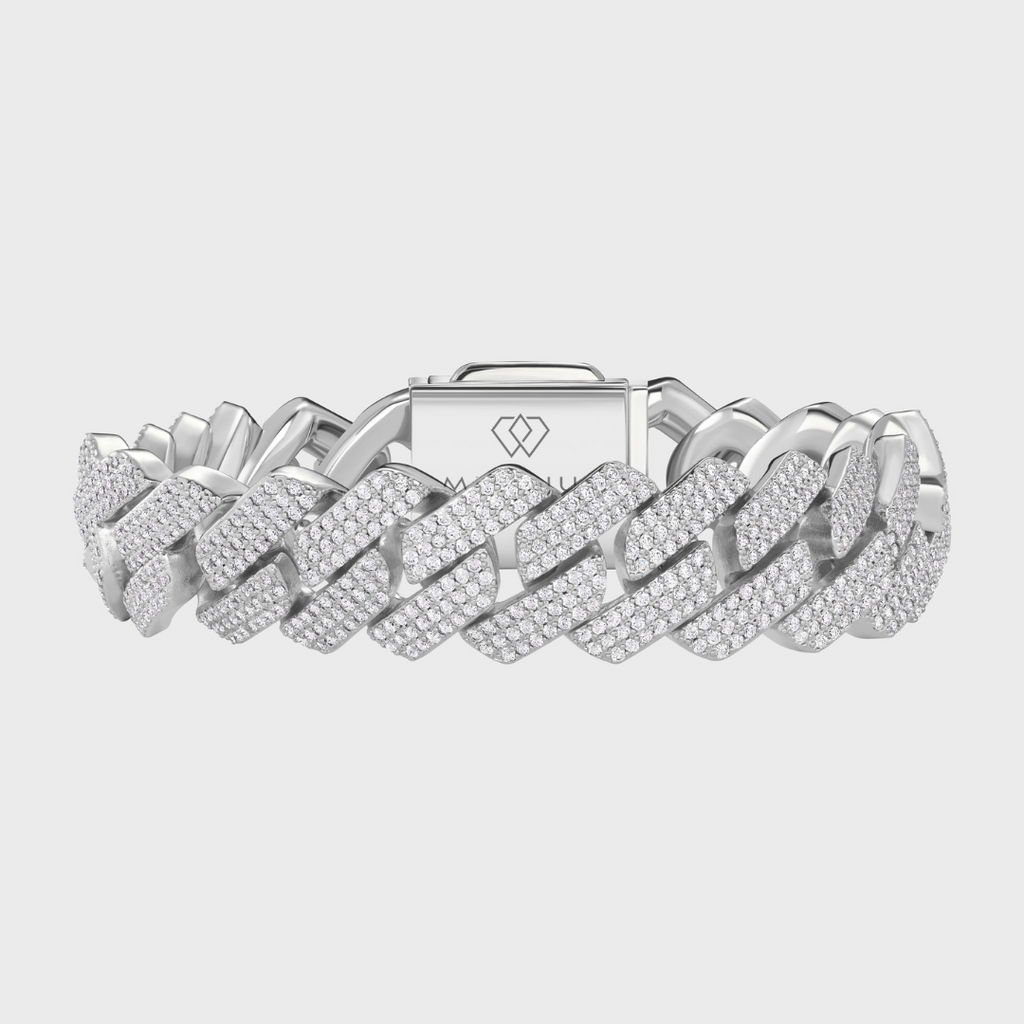 Iced Prong Cuban Chain + Bracelet (Silver) - 20mm