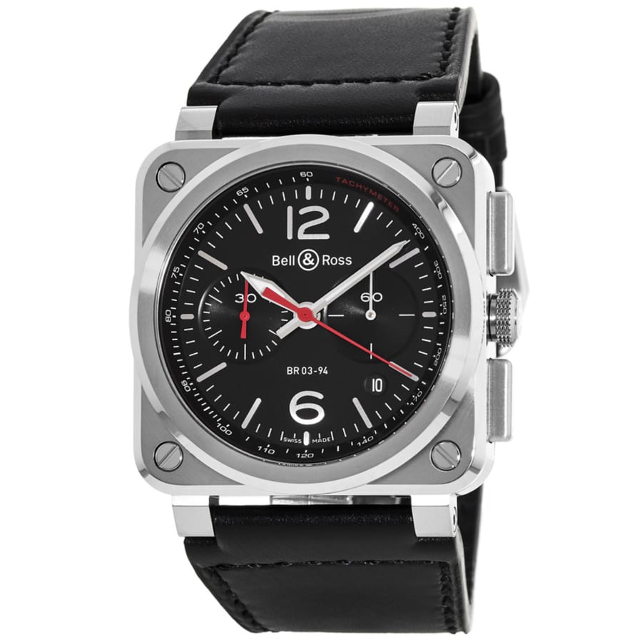 Bell & Ross BR 03-94 Chronograph 42mm Black Dial Leather Strap Men's Watch BR0394-BLC-ST/SCA