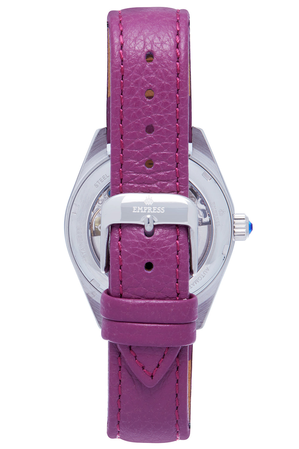 Empress Magnolia Automatic MOP Skeleton Dial Leather-Band Watch