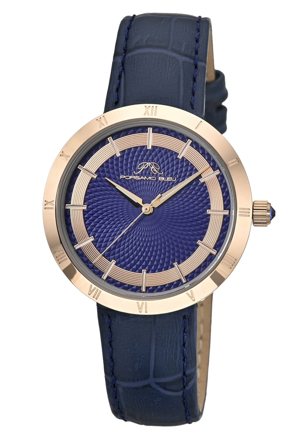 Porsamo Bleu Women's Monroe Genuine Leather Rose Tone and Blue Watch 1491EMOL