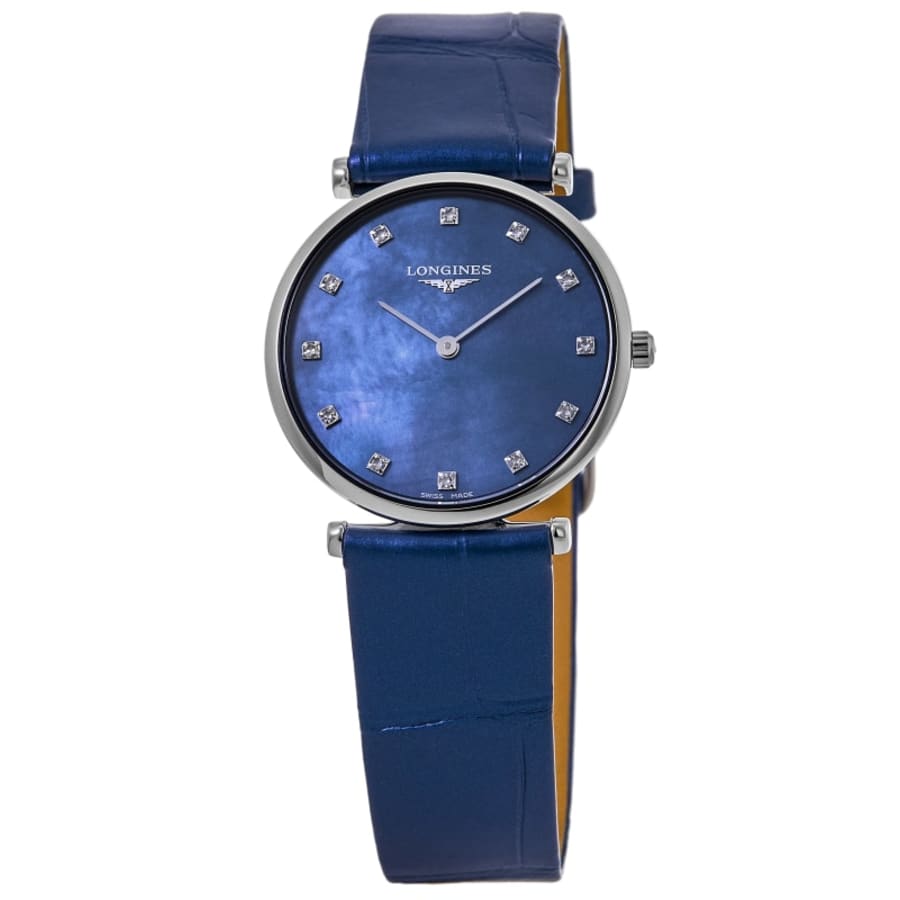 Longines La Grande Classique Quartz Blue Mother of Pearl Diamond Dial Leather Strap Women's Watch L4.512.4.81.2