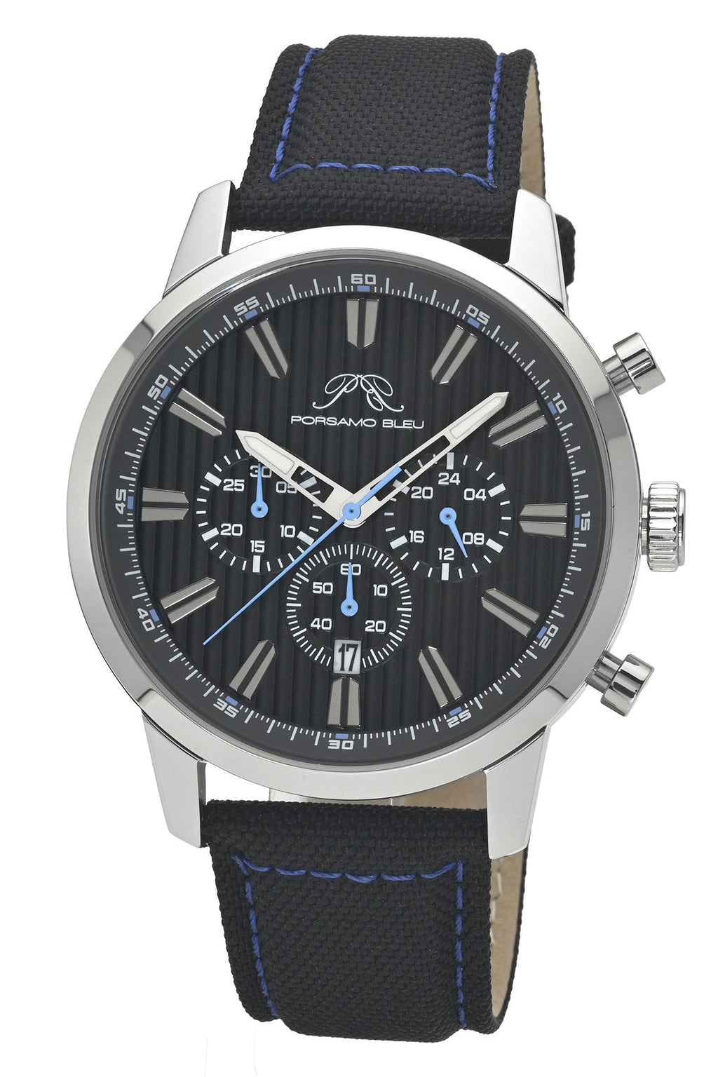 Porsamo Bleu Ryder Chronograph Canvas Silver Tone and Black Men's Watch 1521CRYF
