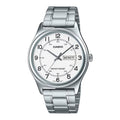 Casio Men’s White Dial Day Date Analog Watch with Stainless Steel Bracelet - MTP-V006D-7B2UDF
