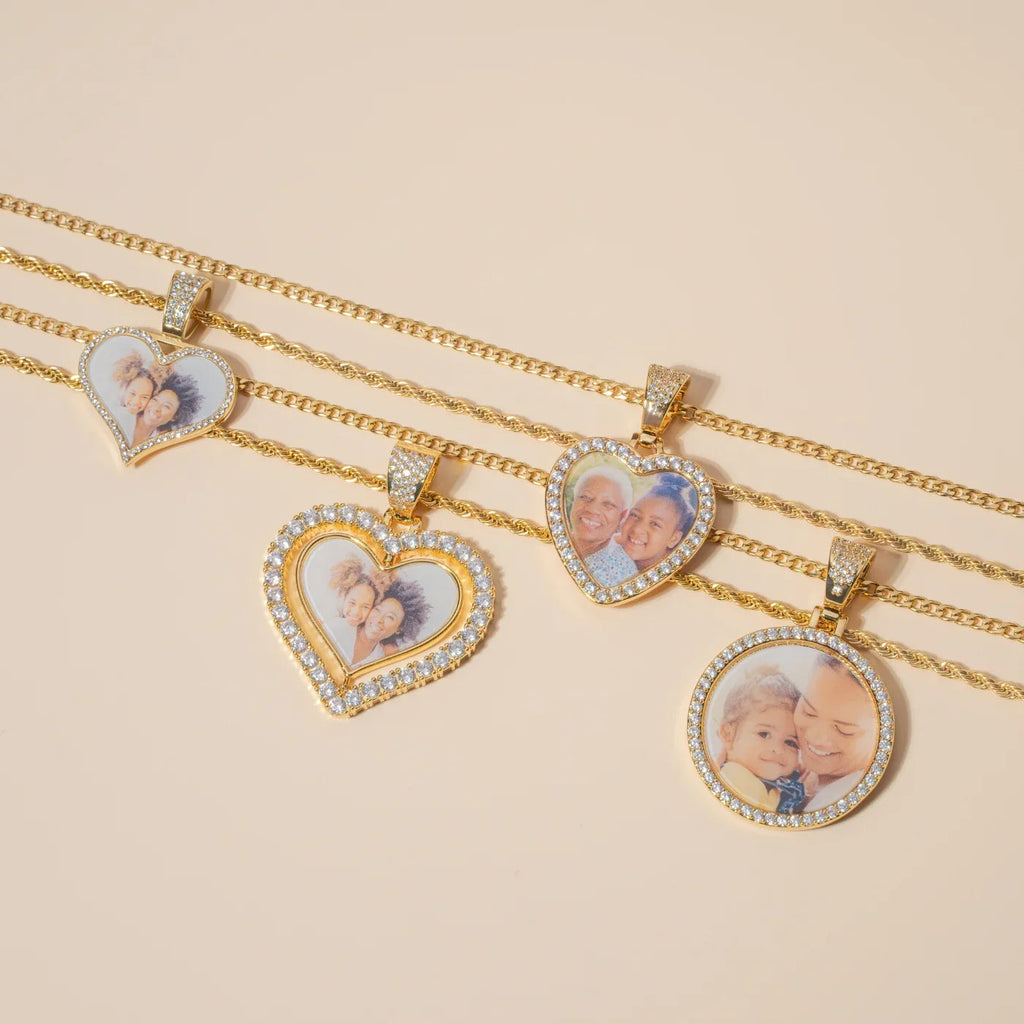 Iced Heart Spinning Photo Pendant