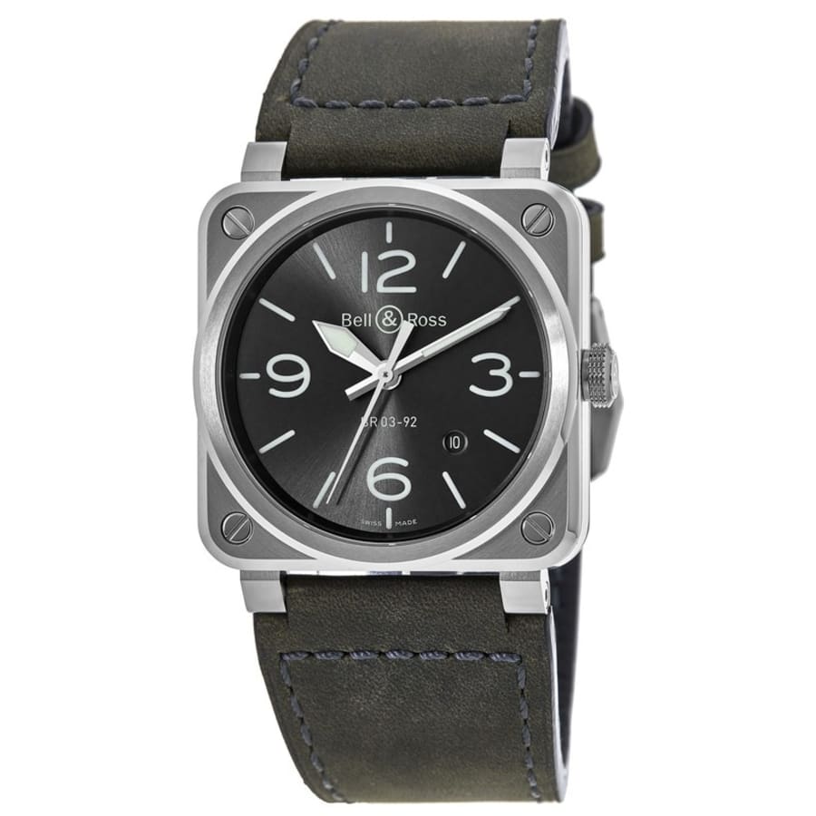 Bell & Ross BR 03-92 42mm Grey Dial Grey Leather Strap Men's Watch BR0392-GC3-ST/SCA