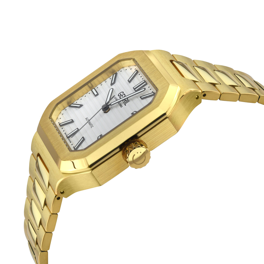 Gevril Men's Grand Concourse IPYG Case, White Matt  Dial, IPYG Bracelet Watch