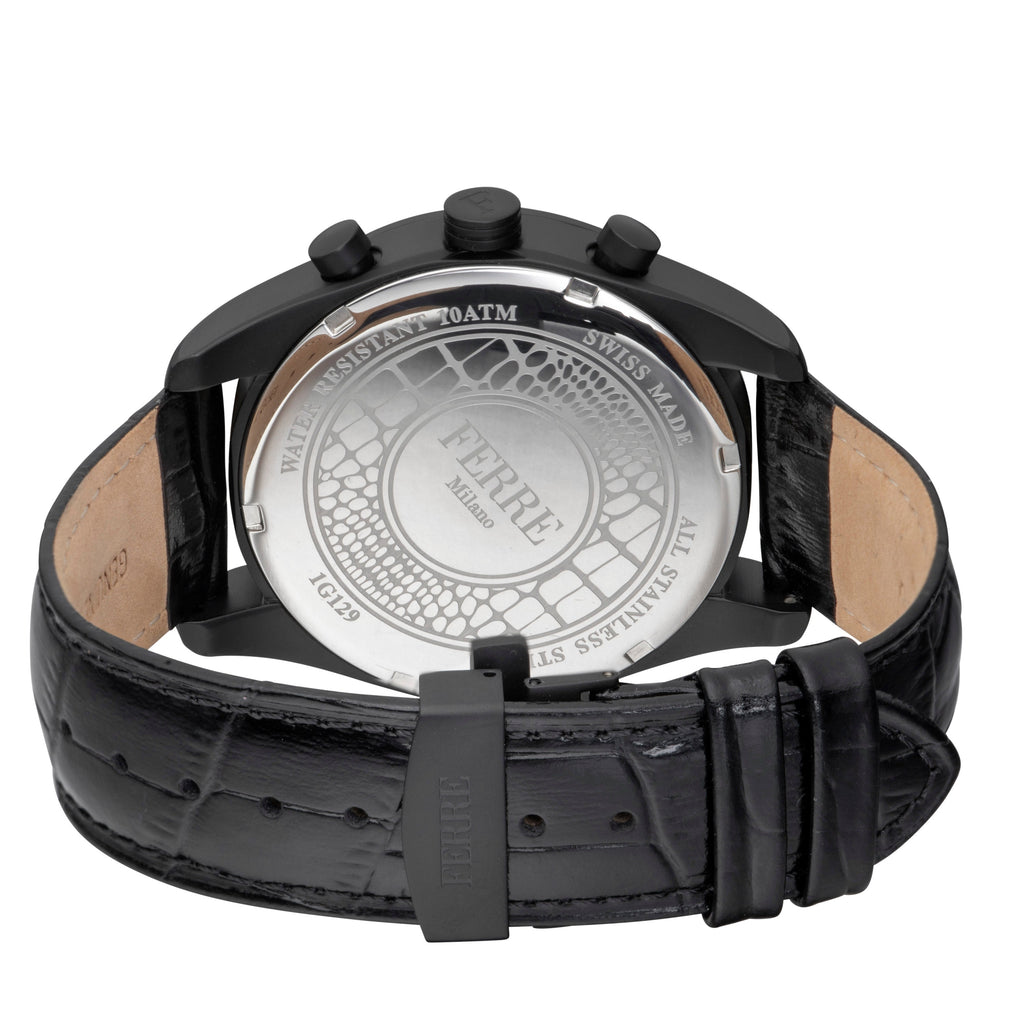 Ferre Milano Men's Black Dial Black Leather Watch