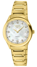 Gevril Women's Morcote Swiss Diamond Watch, 316L SS/IPYG Case, White MOP, IP Gold bracelet..