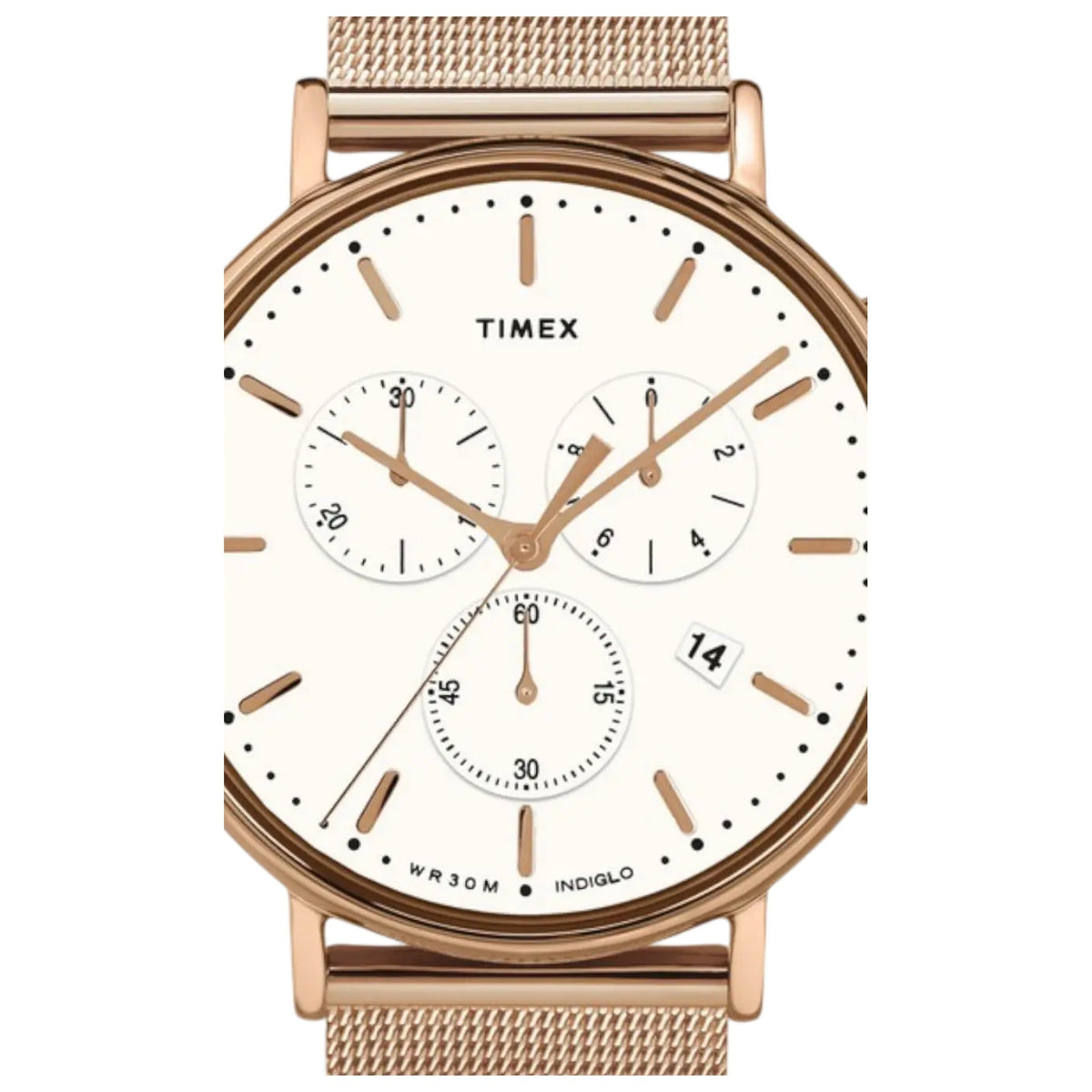Timex Fairfield Chronograph Watch in Rose Gold Tone/White | Men 41mm Mesh Band