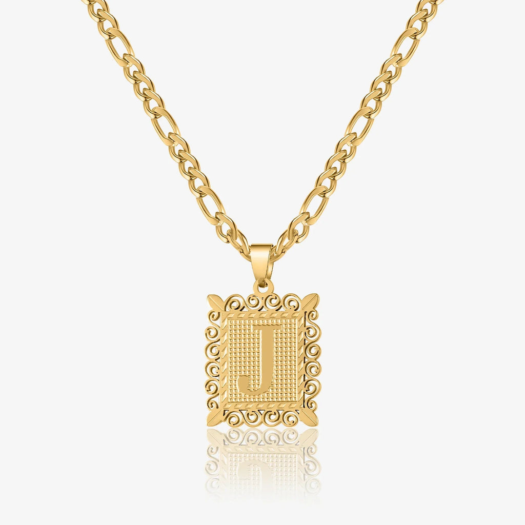 Kids Embossed Initial Necklace w/ Figaro Chain
