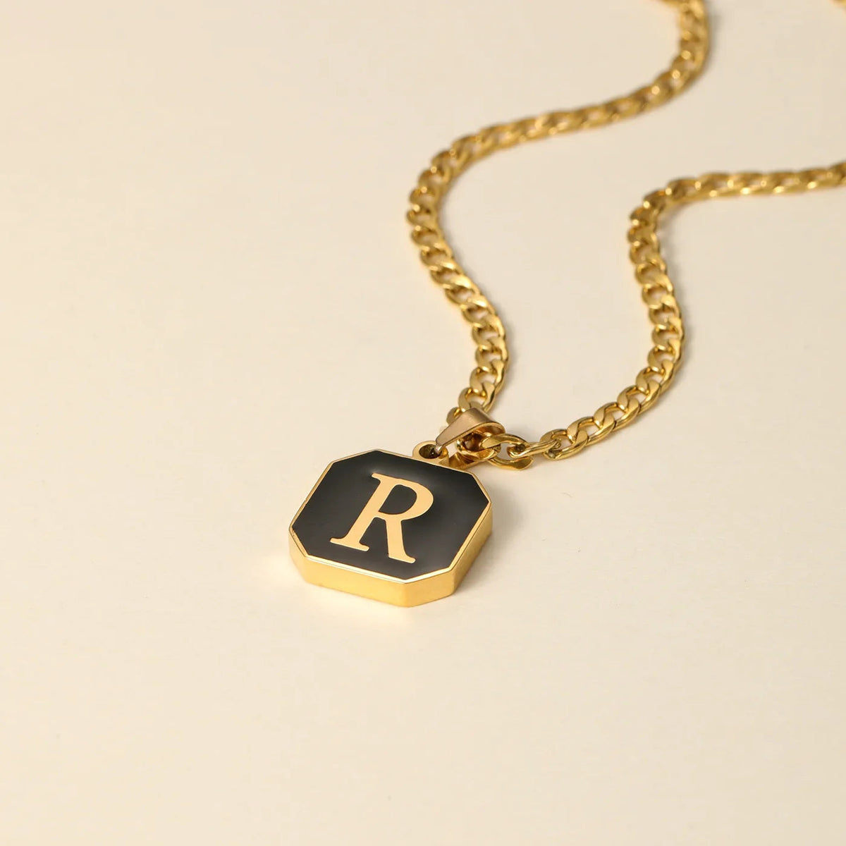 Men's Onyx Initial Pendant Necklace w/ Cuban Chain
