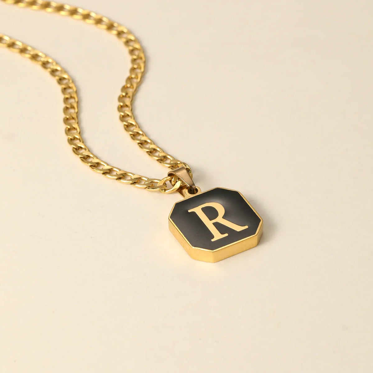 Men's Onyx Initial Pendant Necklace w/ Cuban Chain