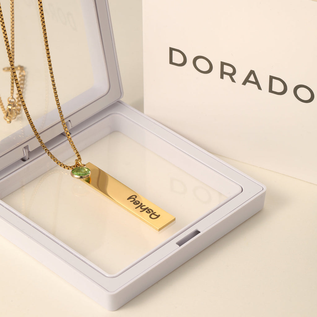 Kids Engraved Bar Birthstone Necklace
