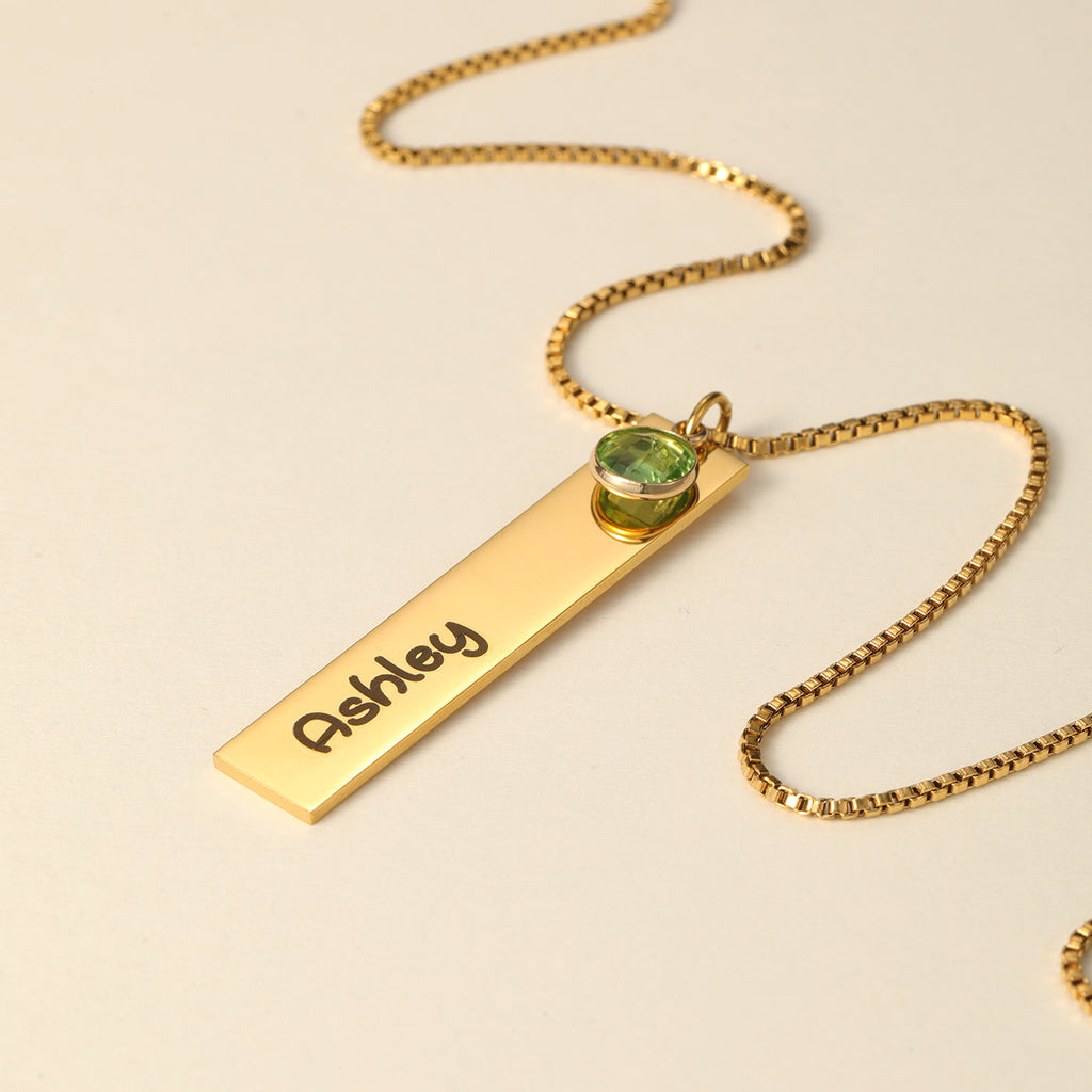 Kids Engraved Bar Birthstone Necklace