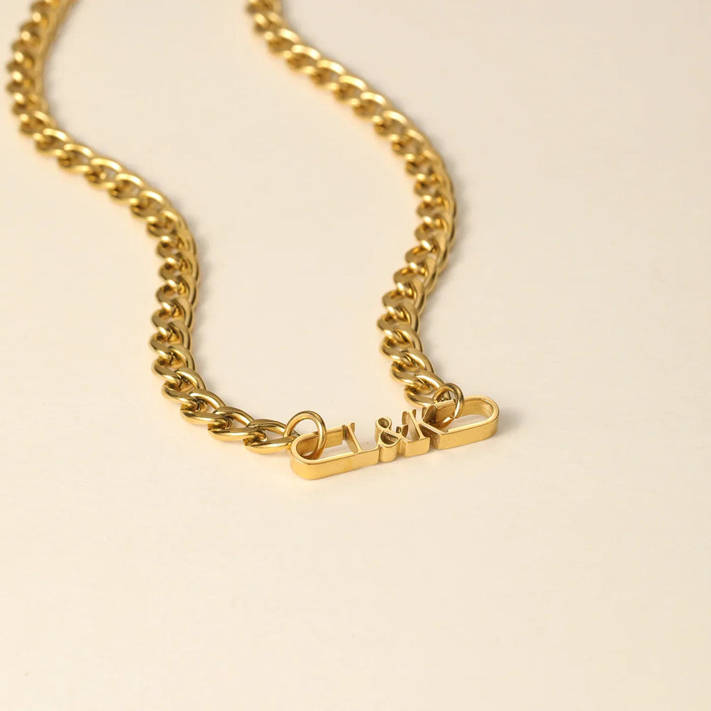 Mens Initial Tag Necklace w/ Cuban Chain