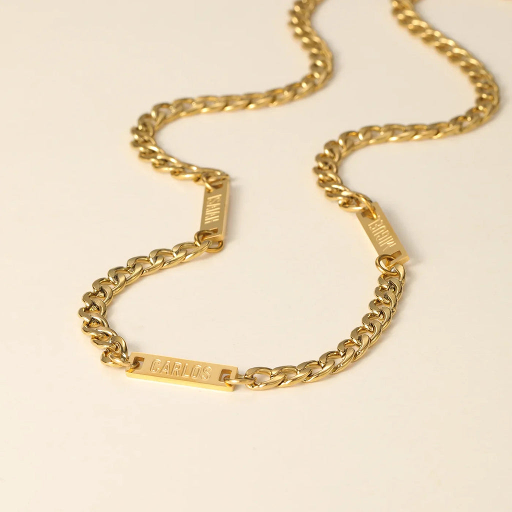 Mens Multi Name Necklace w/ Cuban Chain