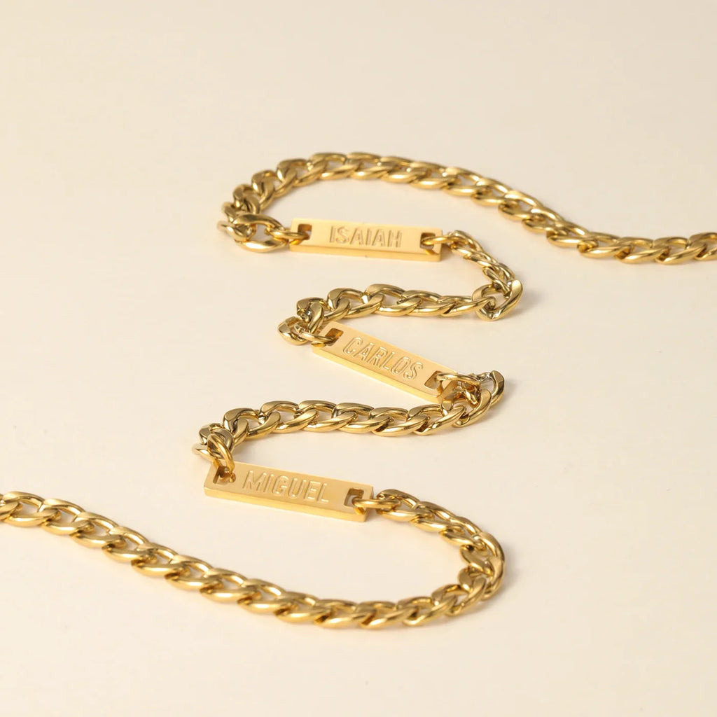 Mens Multi Name Necklace w/ Cuban Chain