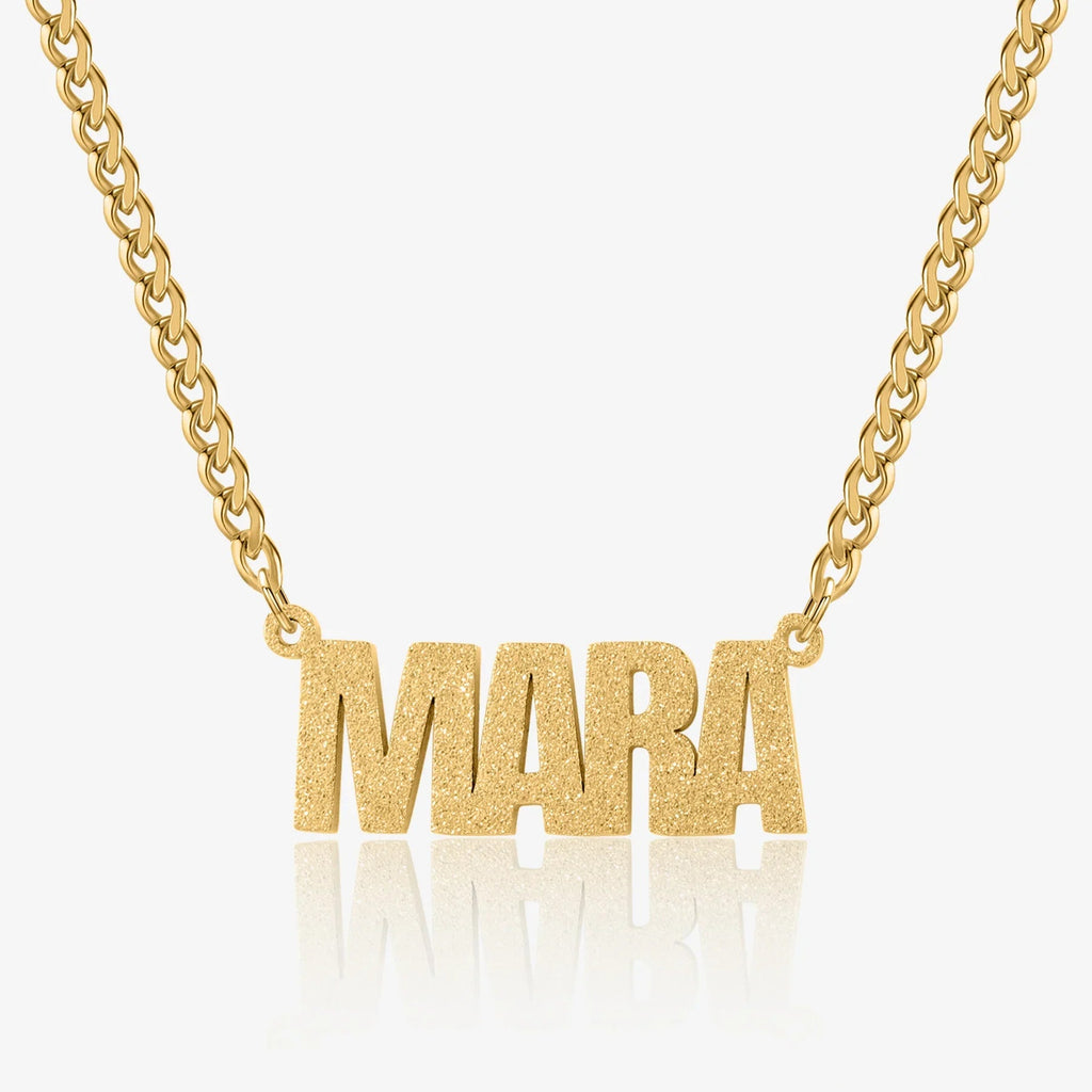 Diamond Cut Block Name Necklace