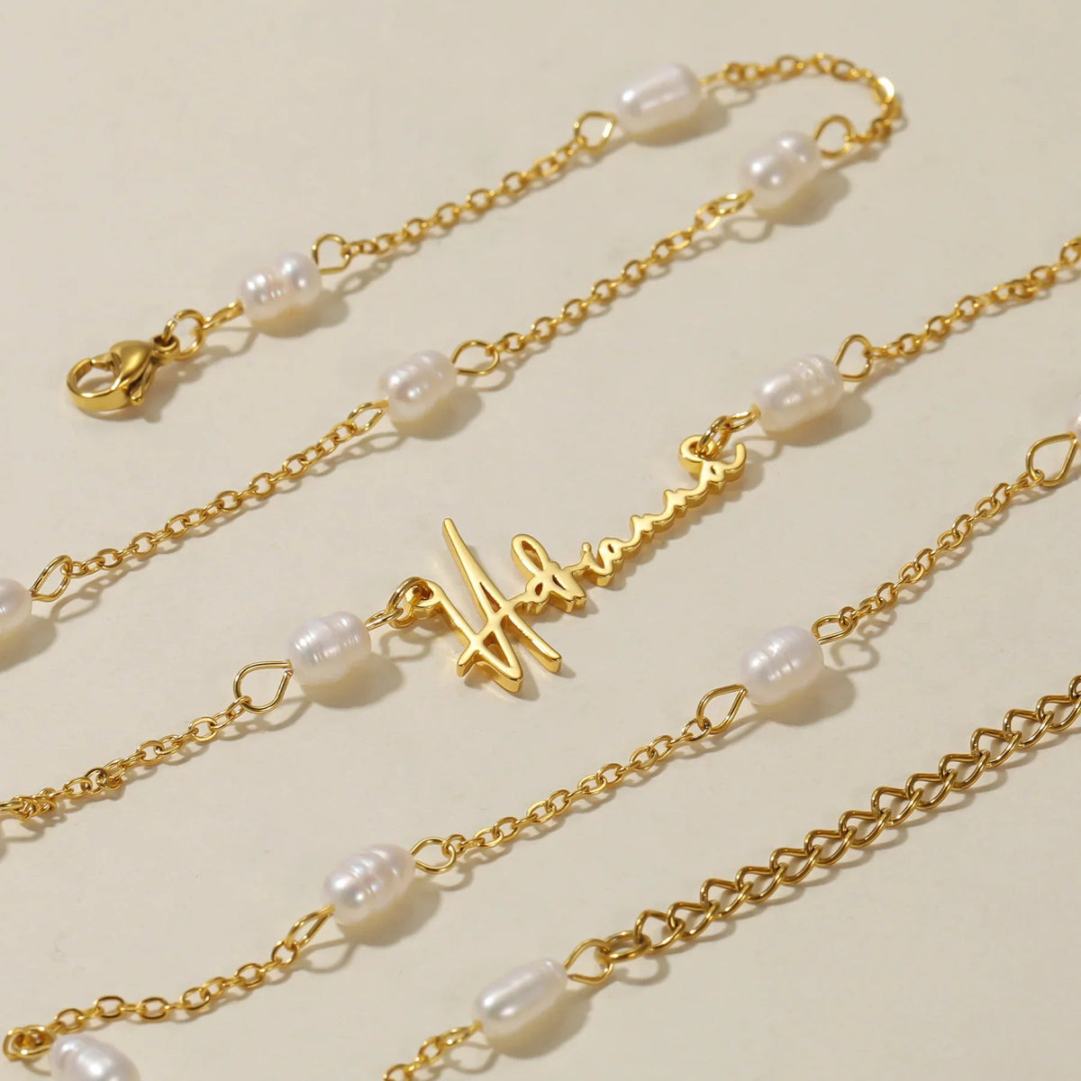 Script Name Necklace w/ Pearl Link Chain