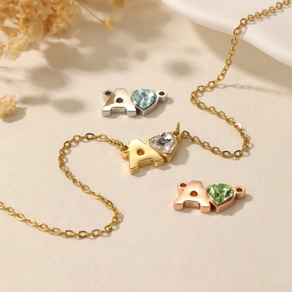 Initial Heart Birthstone Necklace