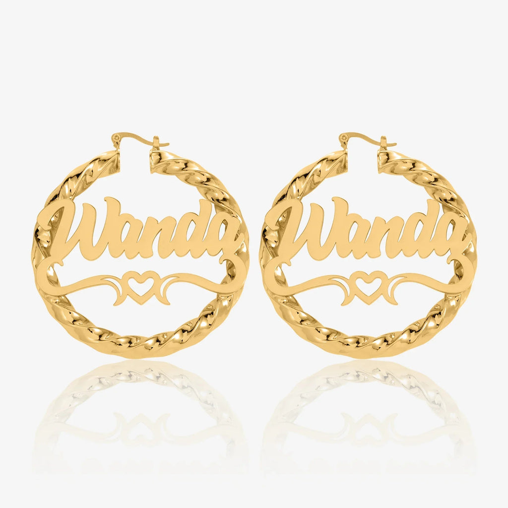 Heart Twist Name Hoop Earrings