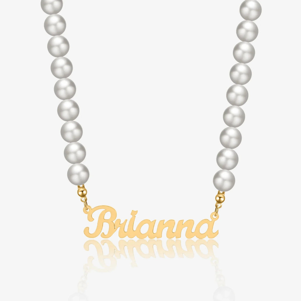Custom Name Necklace w/ Pearl Chain