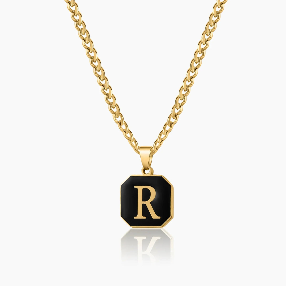 Men's Onyx Initial Pendant Necklace w/ Cuban Chain