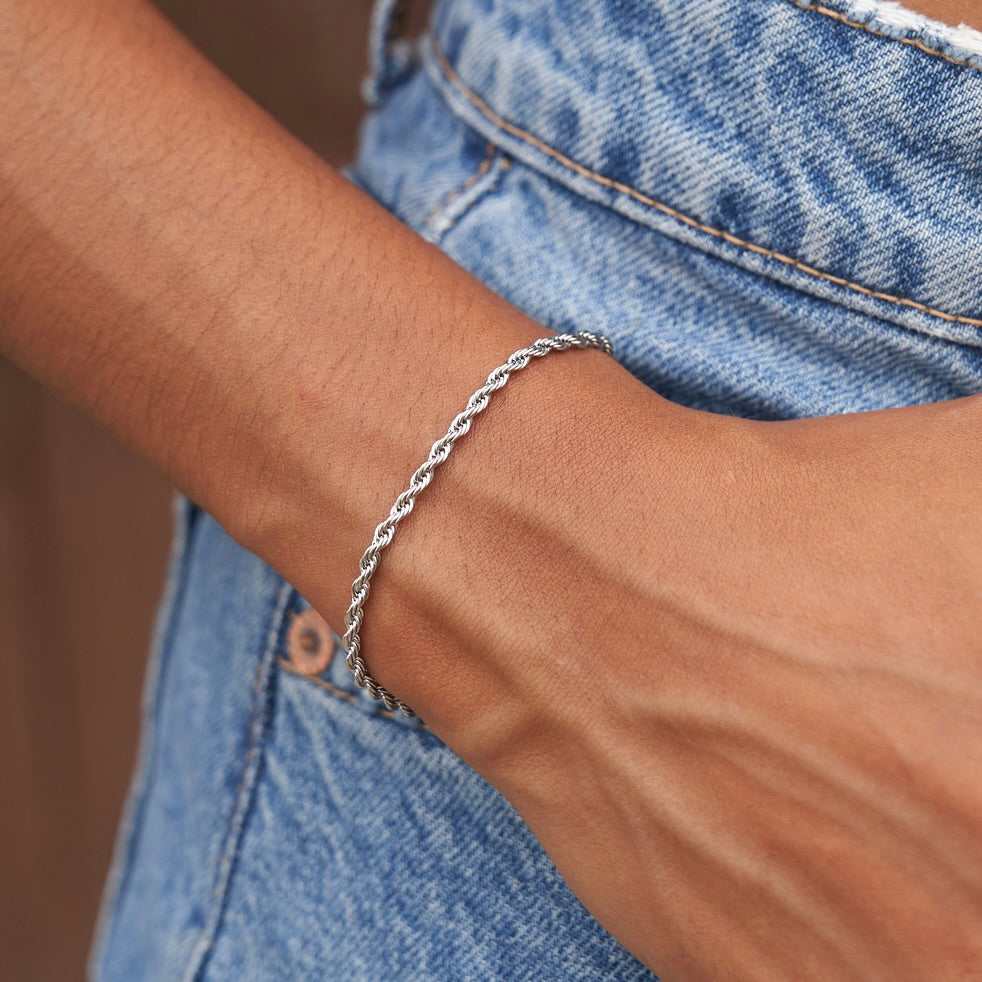 Rope Bracelet in White Gold (Adjustable)- 2mm