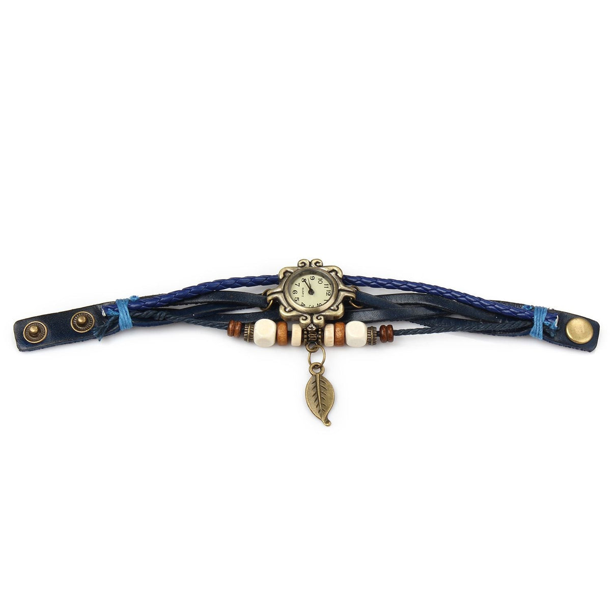 Beautiful Bohemian Style Retro Handmade Leather Tree Leaf Women's Watches Blue