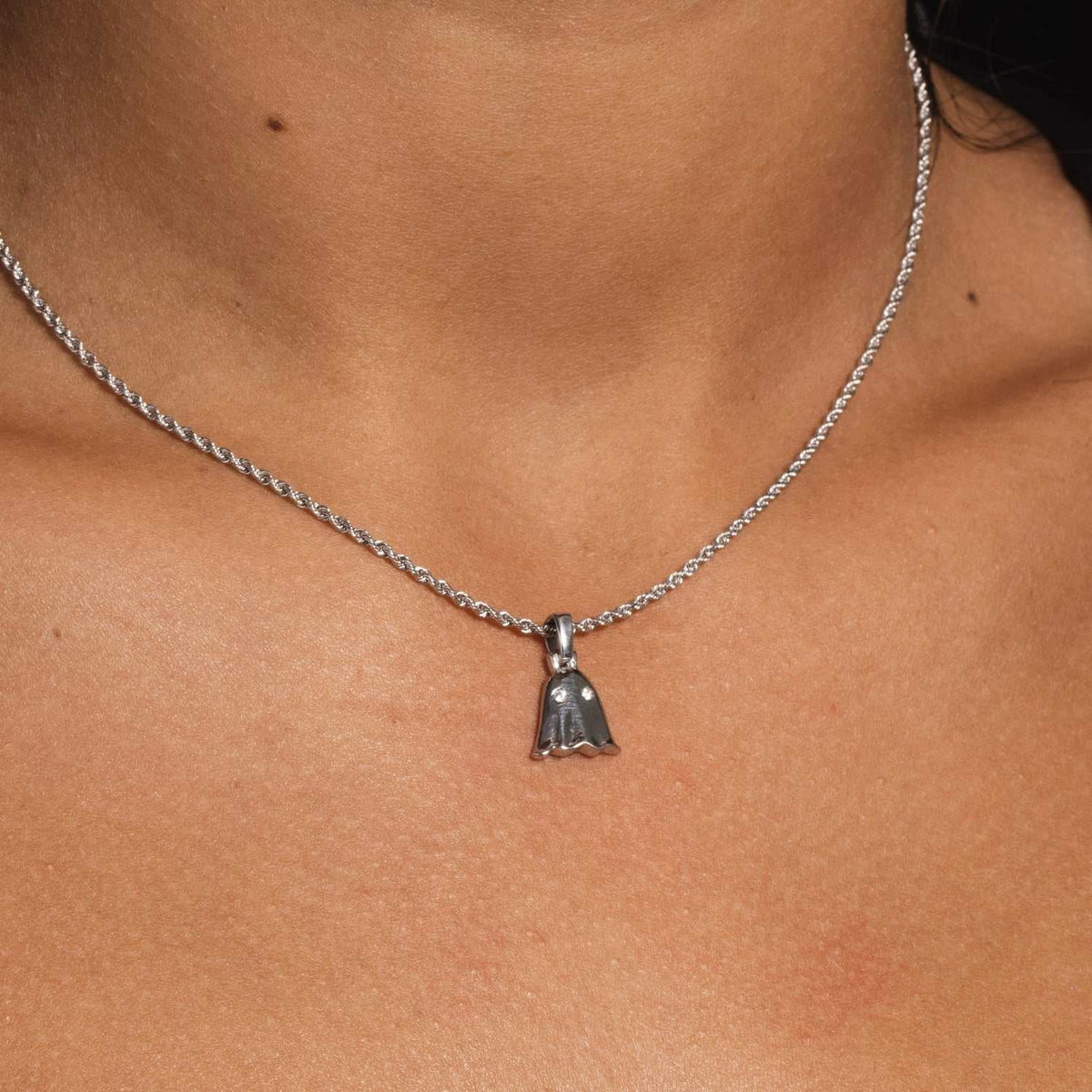 Solid White Gold Micro Ghost Pendant-VS Diamonds