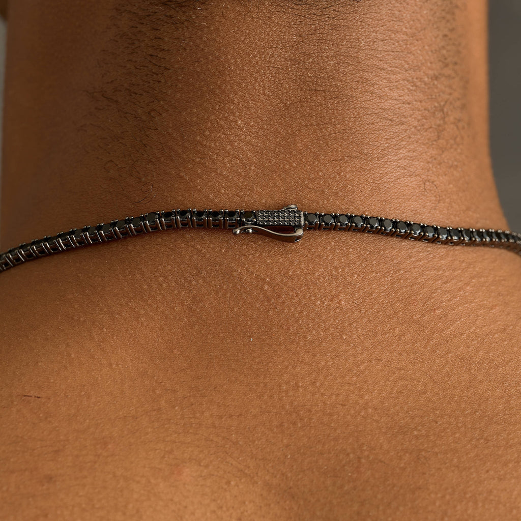 Black Diamond Tennis Chain + Black Diamond Cross Pendant in Black - 3mm